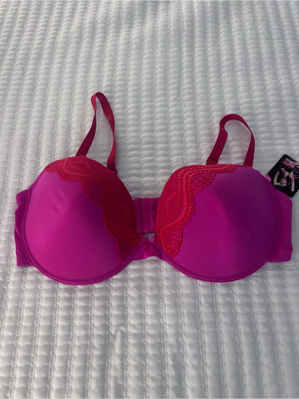 Just Intimates Fuchsia Pink Lace-Trim Push-Up Bra Size 44D. NWT